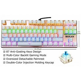 BOXAN 87 Key Backlit Mechanical Keyboard,...